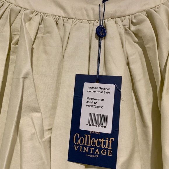 Collectif Retro Pinup Full Skirt Jasmine Seashell Border UK12/ US 8 MED NWT - Picture 8 of 15